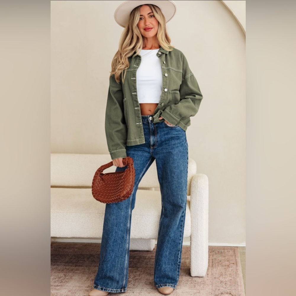 Luna - Olive Green Boyfriend Denim Jacket